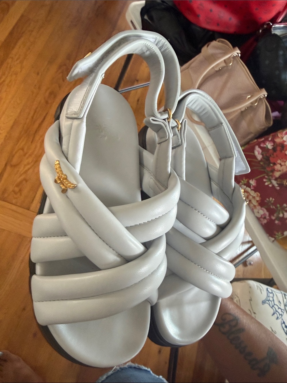 MCM Padded Braided Slingback Sandals - Light Blue - Picture 3 of 6